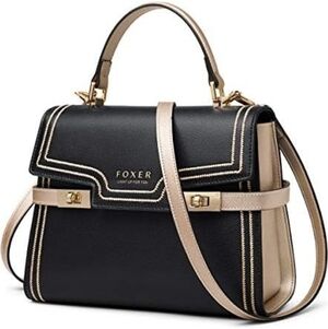 Foxer - Black and Gold Genuine Leather Women's Handbag